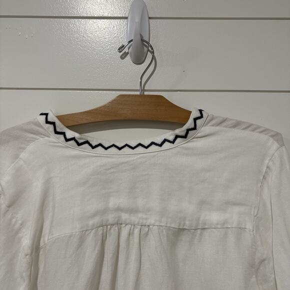 Chico's | Top Pullover Embroidered White Linen Blend V Neck- Size 12 Large 2 - Picture 5 of 8